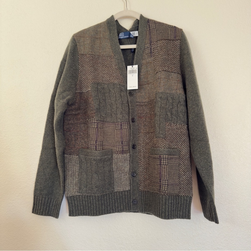 Polo Ralph Lauren Patchwork V-Neck Cardigan Size Large Retail $998 - Picture 5 of 12
